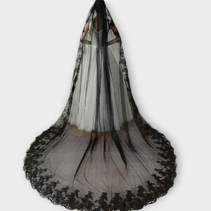 Black Veil Lace Edge Cathedral 10' Wedding Veil Long Gothic Bridal Cosplay Witch
